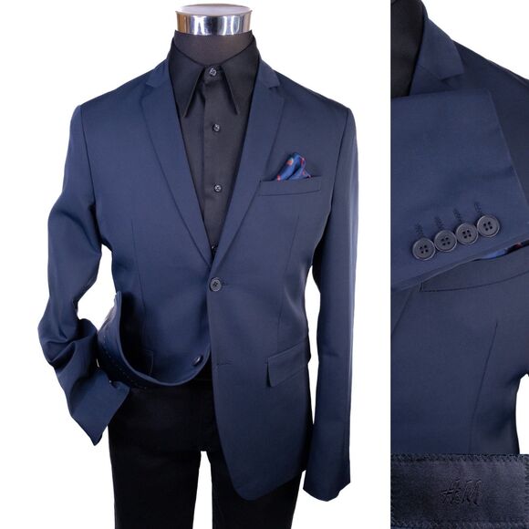 H&M Mens Blazer Jacket Size 40R Slim Fit Stretch Sport Coat Two Button Poly - Picture 1 of 14